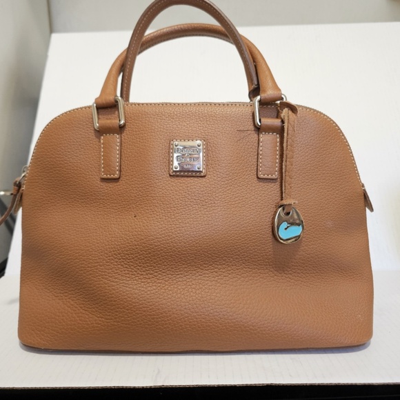 Dooney & Bourke Pebble Grain Leather Domed Satchel Tan Caramel Purse Handbag - Picture 1 of 16